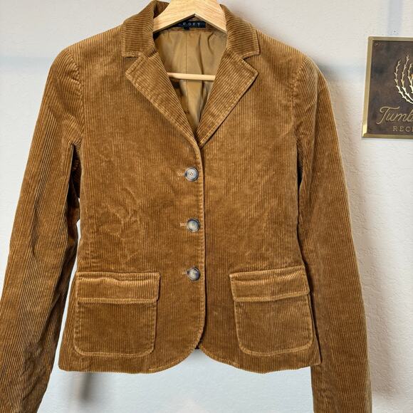 Women's Theory Caramel Colored Corduroy Button Front Pockets Blazer Jacket Sz 6 - Picture 1 of 8